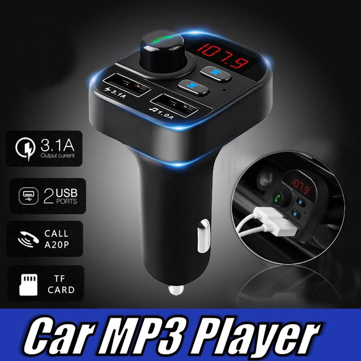 TrekX™ Bluetooth Car Charger Dual USB MP3 Player Handsfree FM Transmitter 3 Bros Brands bluetoothcharger2 Cell Phones & Accessories